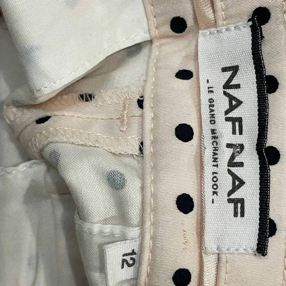 Naf Naf Women Pink Black Polka Dot Print Pant Size 12 Office Weekend Travel